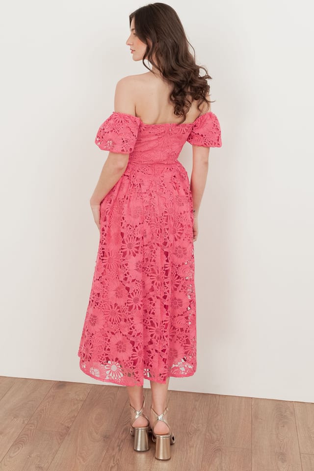 Maya Deluxe Maya Deluxe Women's Short Sleeve Lace Midaxi Dress in Pink - 2