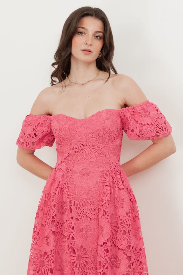 Maya Deluxe Maya Deluxe Women's Short Sleeve Lace Midaxi Dress in Pink - 3