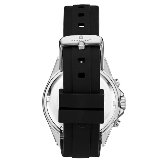 Henry Jay Henry Jay Men's Aquamaster Quartz Chronograph Watch Screw Down Crown Luminous Hands, Black Rubber Band 42mm Case Date Water Resistance in Silver - 3