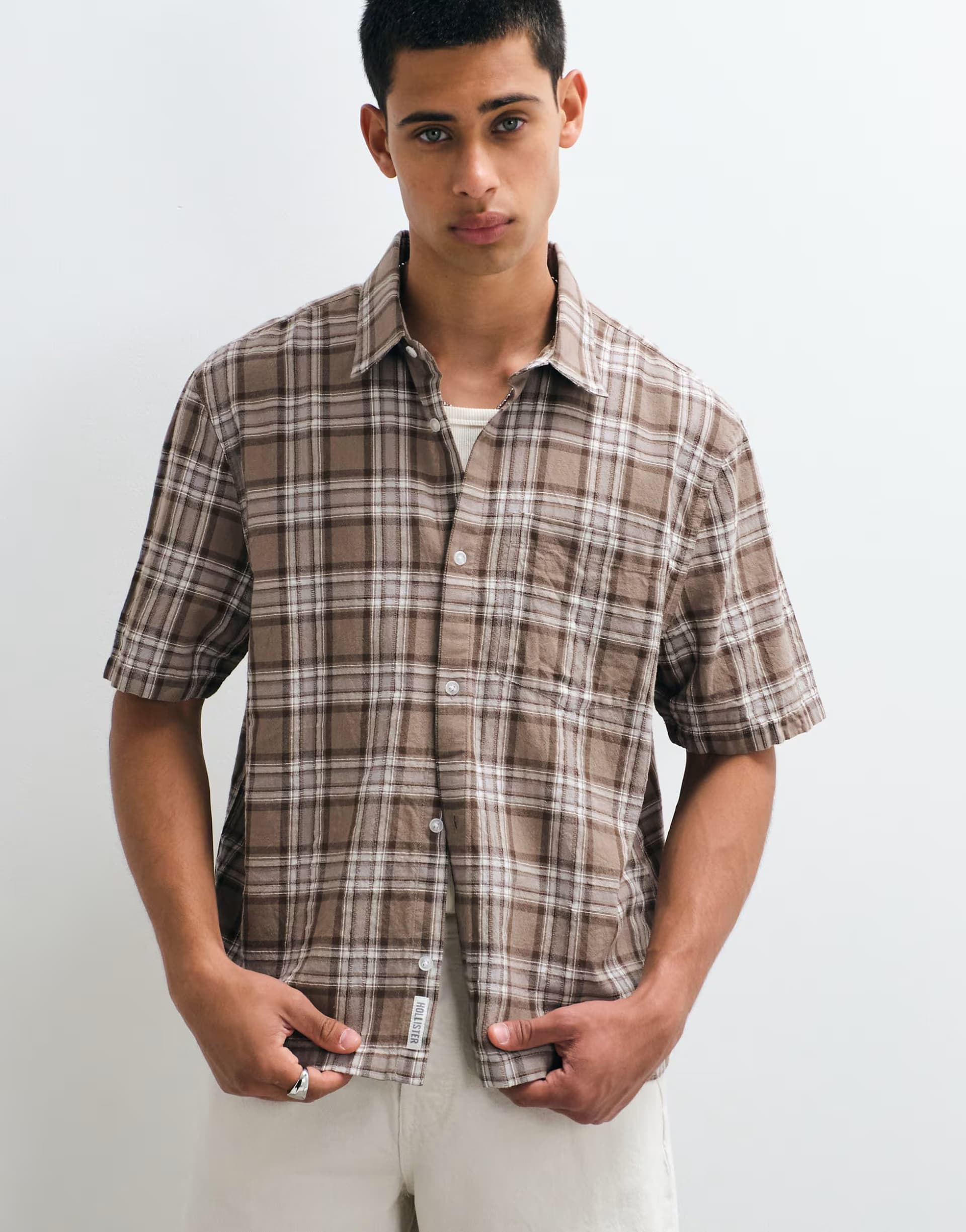 ASOS Hollister boxy short sleeve shirt in brown plaid