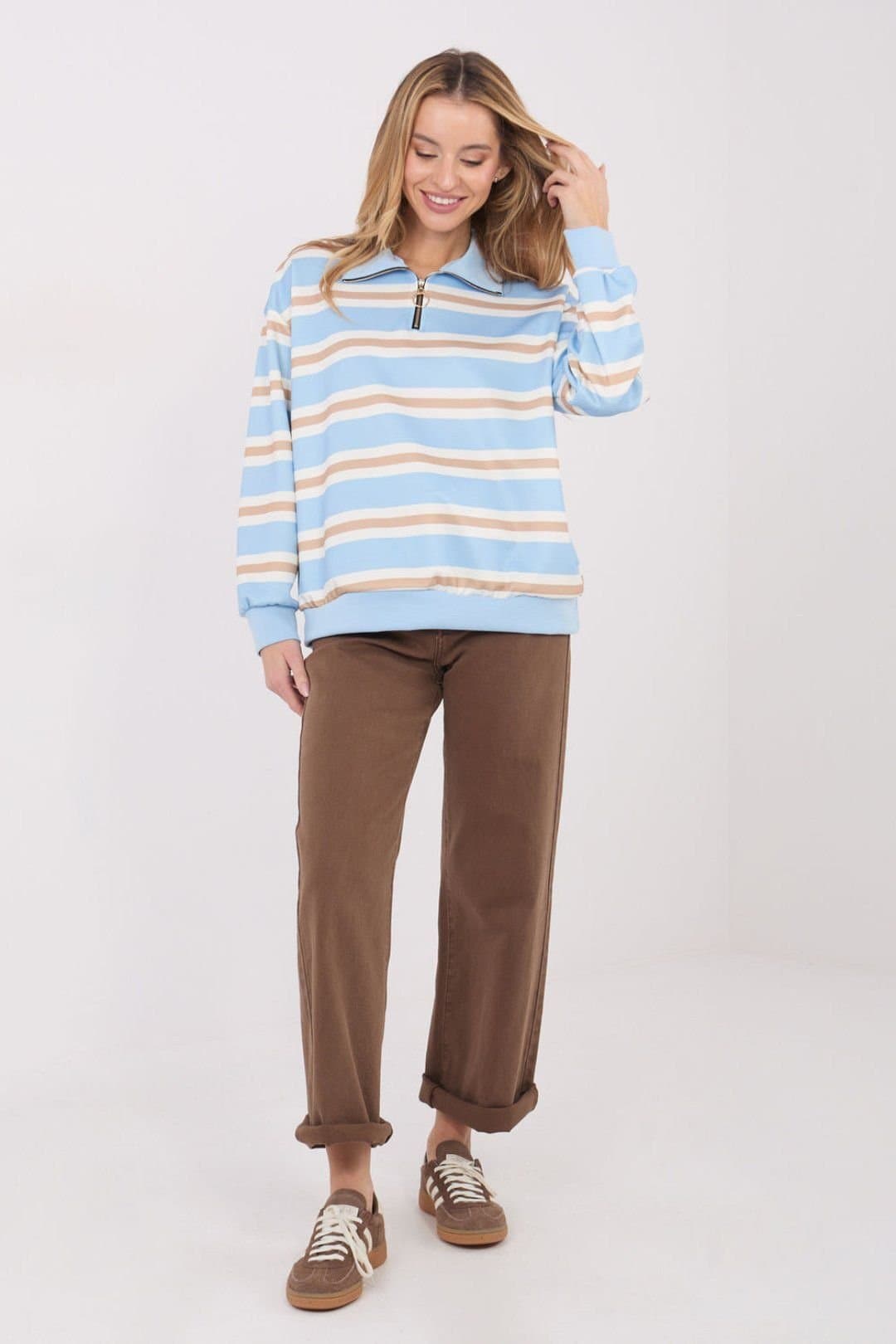 Love Lace Love Lace Women's Striped Viscose Elastane Zip Sweatshirt in Blue