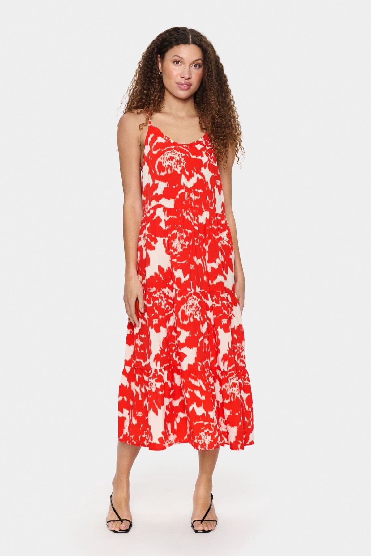 Saint Tropez Saint Tropez Women's Eda Spaghetti Straps A-line Midi Dress in Scarlet