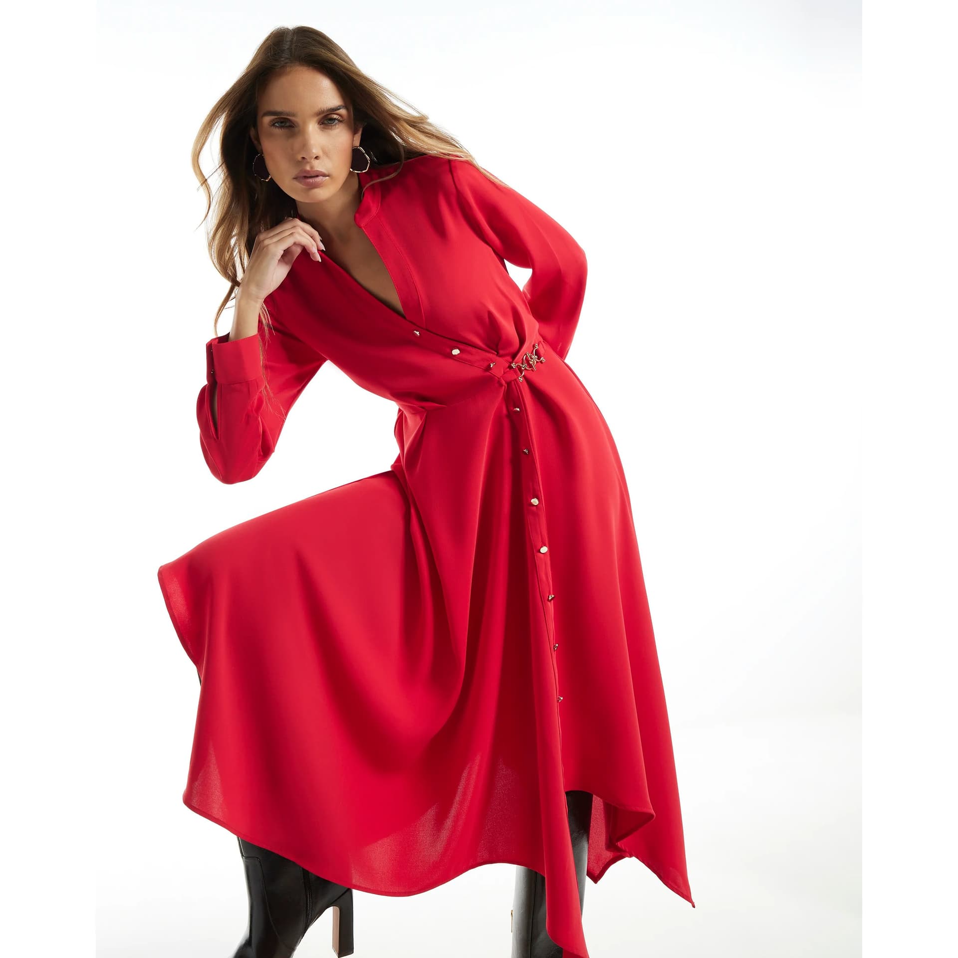 River Island River Island Womens Red Crepe Hanky Hem Shirt Dress