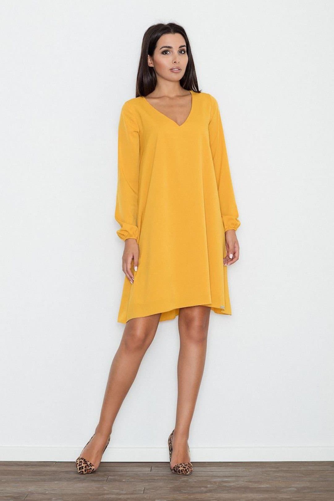 Love Lace Love Lace Women's Loose Fit Pointed Neck Dress for Flaws in Yellow