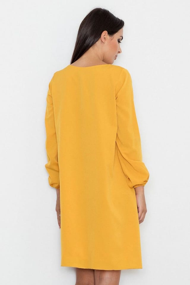 Love Lace Love Lace Women's Loose Fit Pointed Neck Dress for Flaws in Yellow - 2