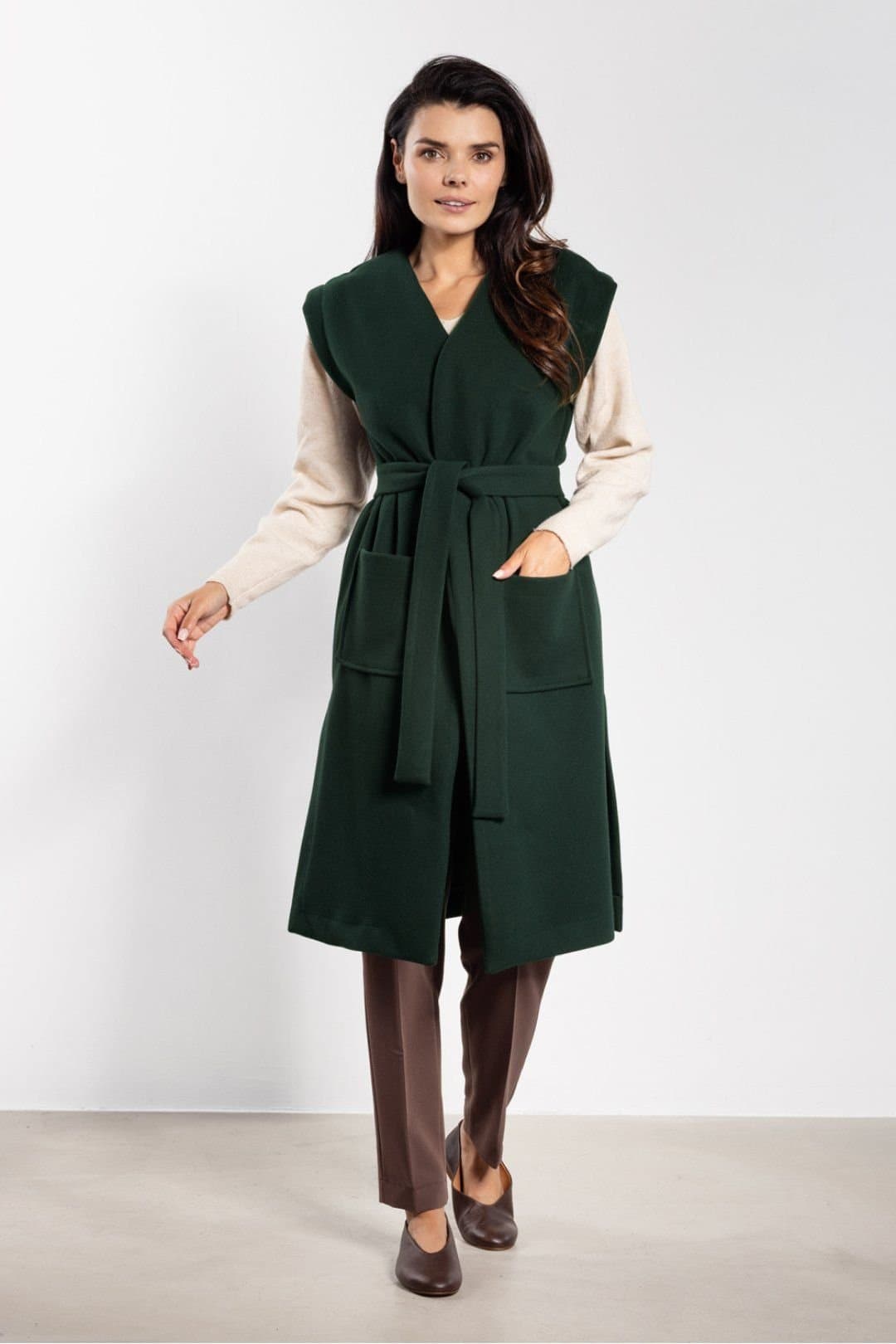 Love Lace Love Lace Women's Long Soft Fleece Vest with Belt Pockets Style 218957 in Green
