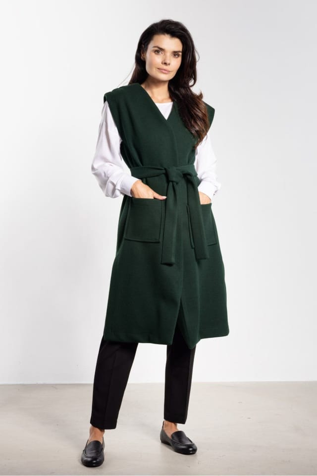 Love Lace Love Lace Women's Long Soft Fleece Vest with Belt Pockets Style 218957 in Green - 2