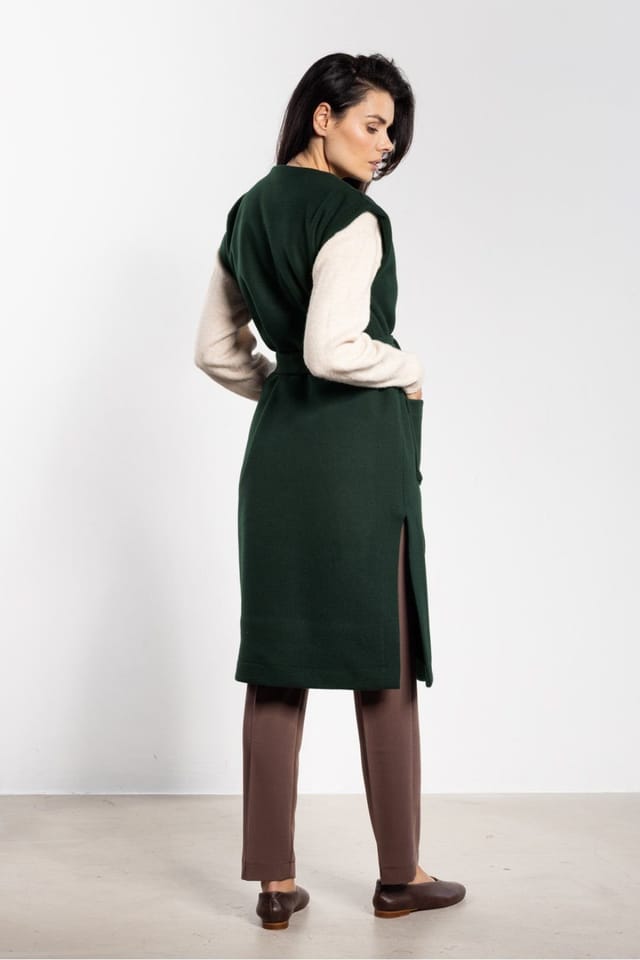 Love Lace Love Lace Women's Long Soft Fleece Vest with Belt Pockets Style 218957 in Green - 3