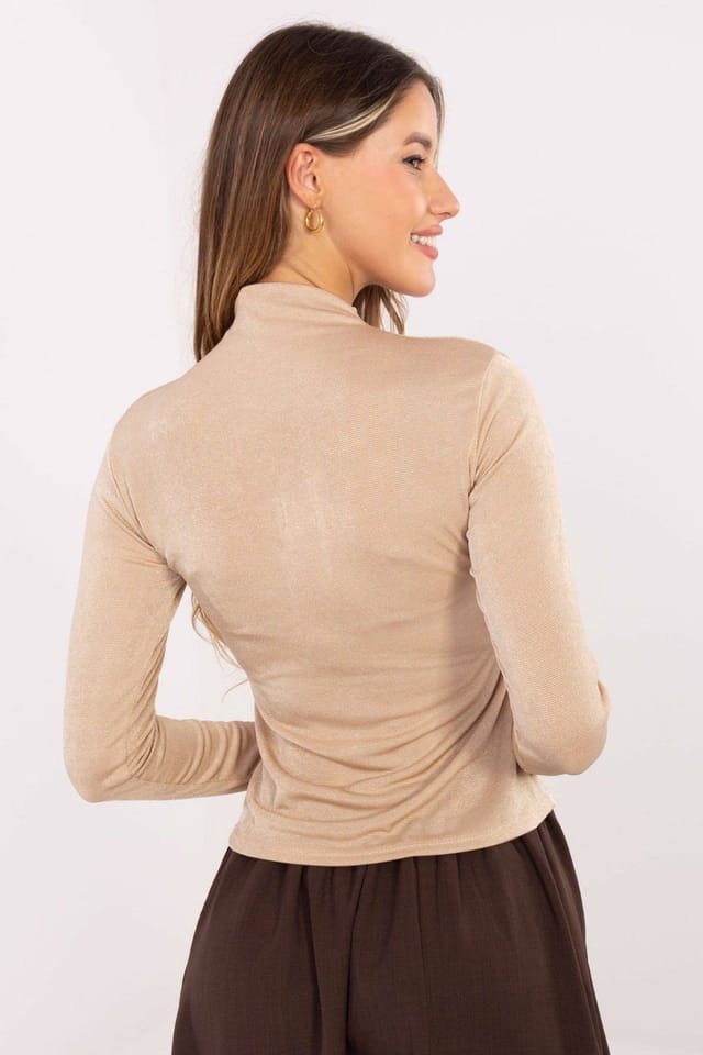 Love Lace Love Lace Women's Fitted Turtleneck Long Sleeve Blouse in Beige - 3