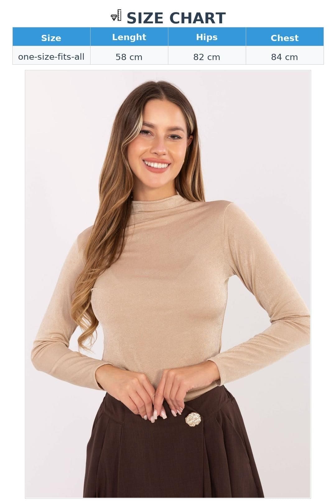 Love Lace Love Lace Women's Fitted Turtleneck Long Sleeve Blouse in Beige - 4