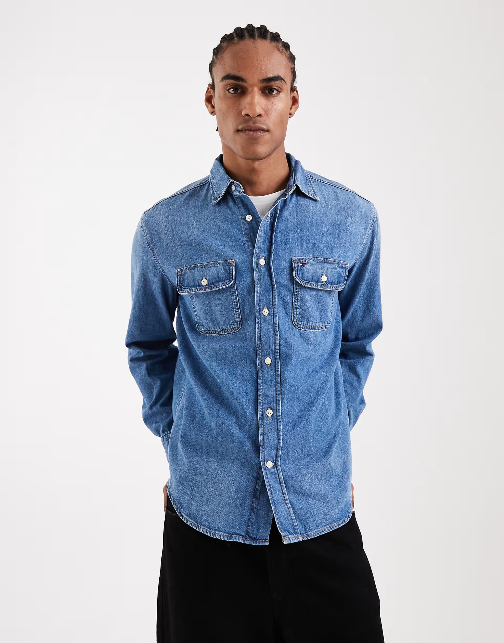 ASOS Tommy Jeans relaxed fit denim shirt in mid wash blue