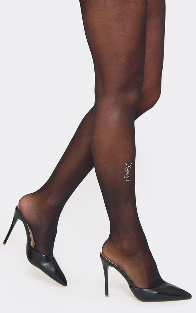 EGO Diamante Detail Tights In Black, Women's Size UK 0 - 2