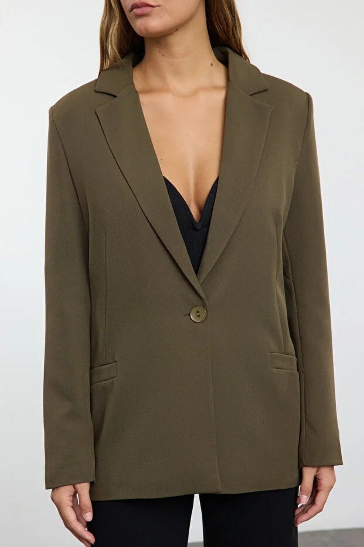 WOVCOR WOVCOR Women's Single-Breasted Tailored Woven Blazer Jacket in Khaki - 2