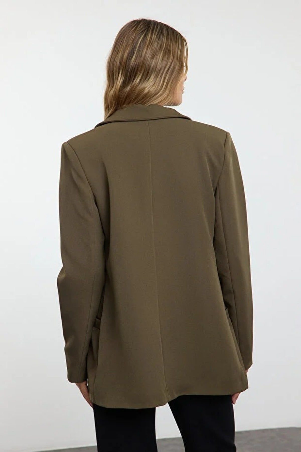 WOVCOR WOVCOR Women's Single-Breasted Tailored Woven Blazer Jacket in Khaki - 3