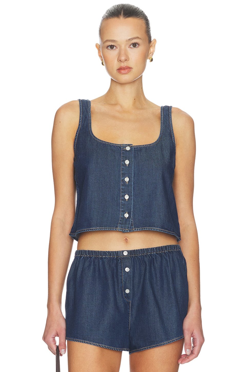 revolve Denim Button Front Tank Top - 1