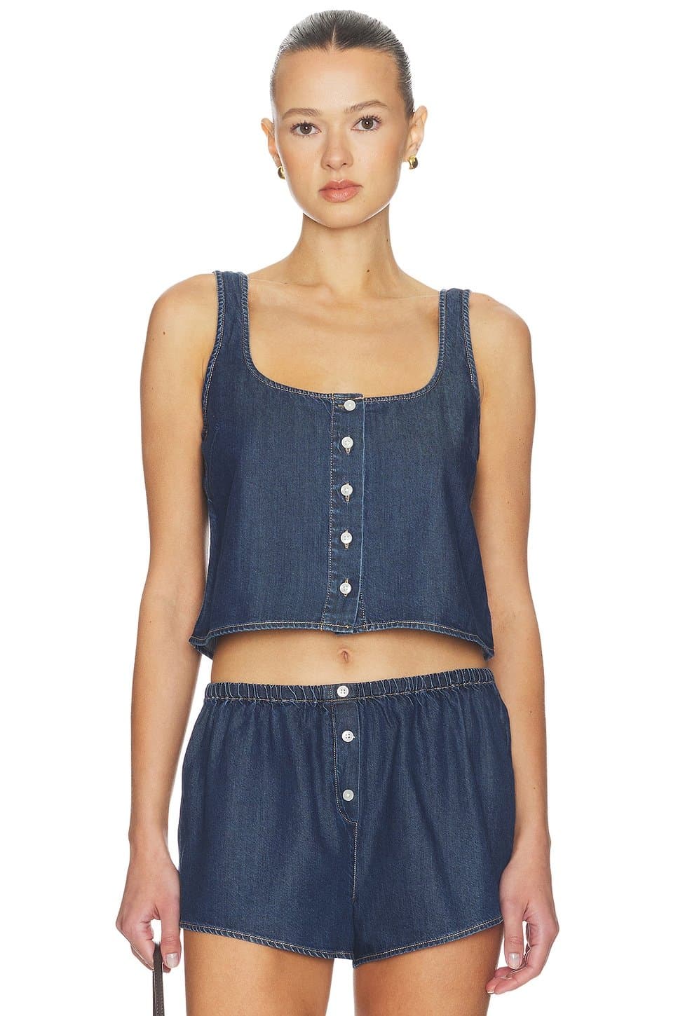 revolve Denim Button Front Tank Top