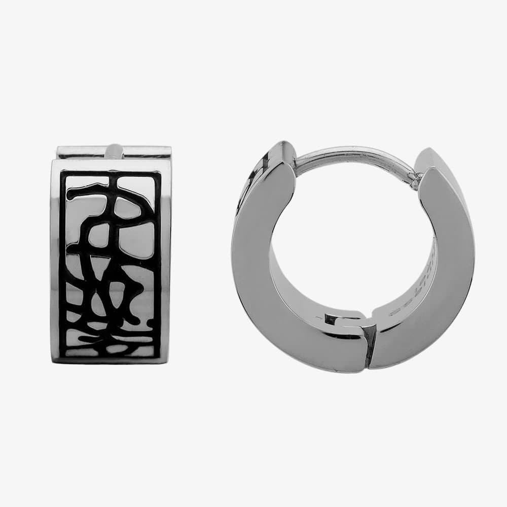 Bourne and Wilde Bourne and Wilde Men's Oxidised Abstract Reptile Hoop Earrings SE-3124S in Silver