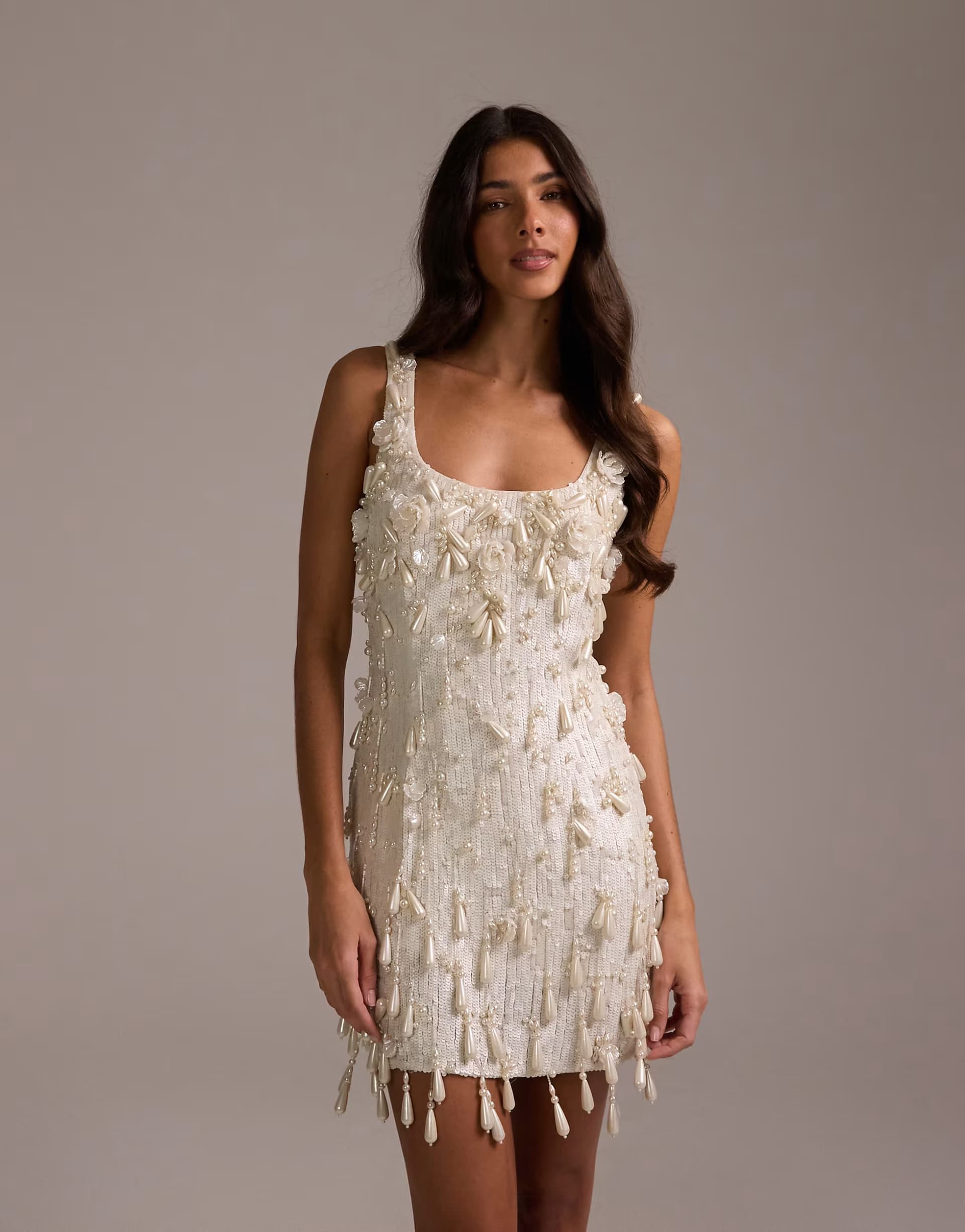 ASOS ASOS DESIGN pearl allover embellished mini dress in ivory