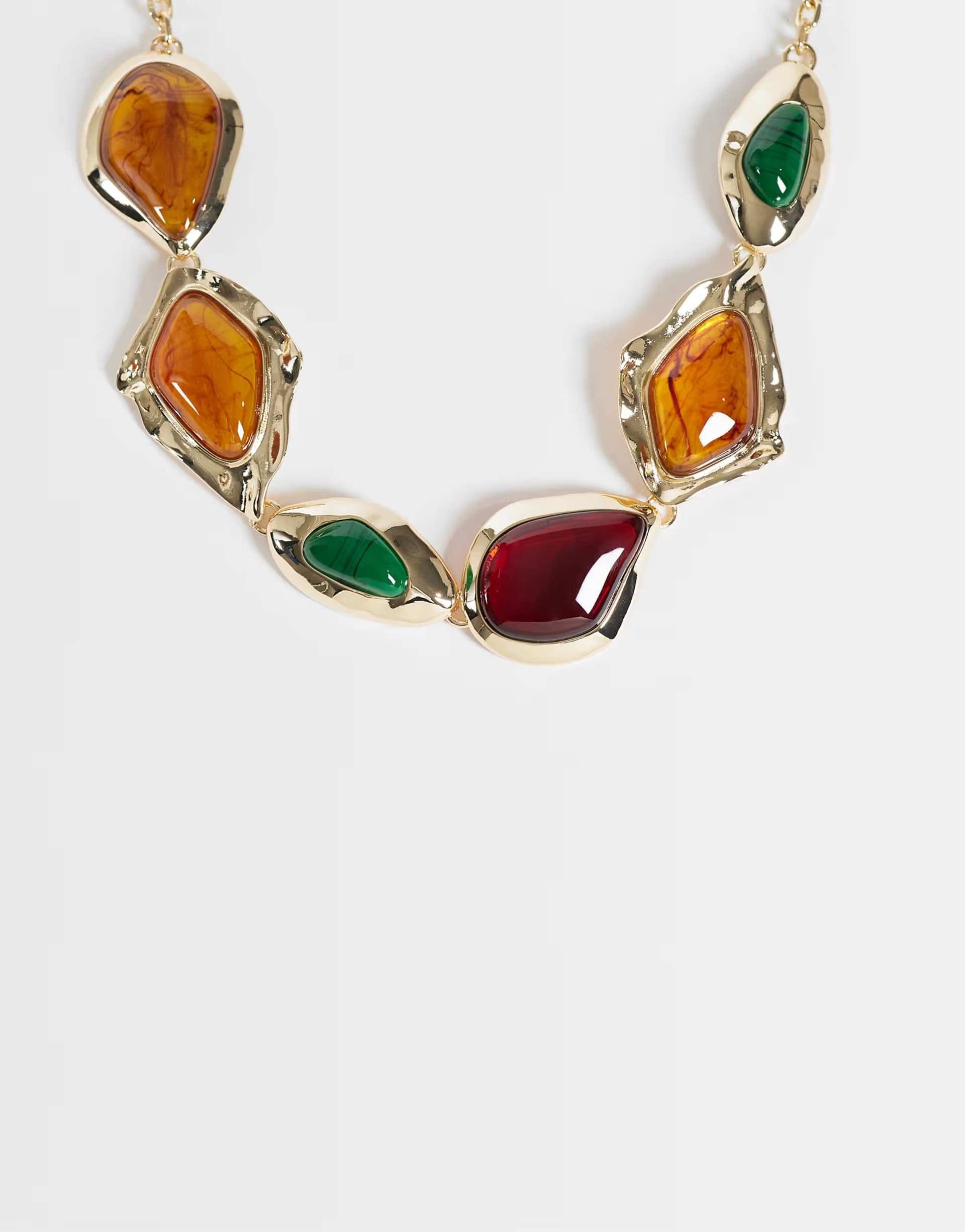 ASOS ASOS DESIGN necklace with red, amber and green stone set with molten affect in gold tone