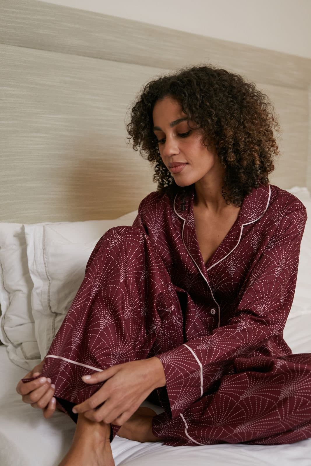 Cyberjammies Cyberjammies Women's BLUSH BOTANICA GEO PRINT L/SLV WIDE LEG PYJAMA SET in Burgundy