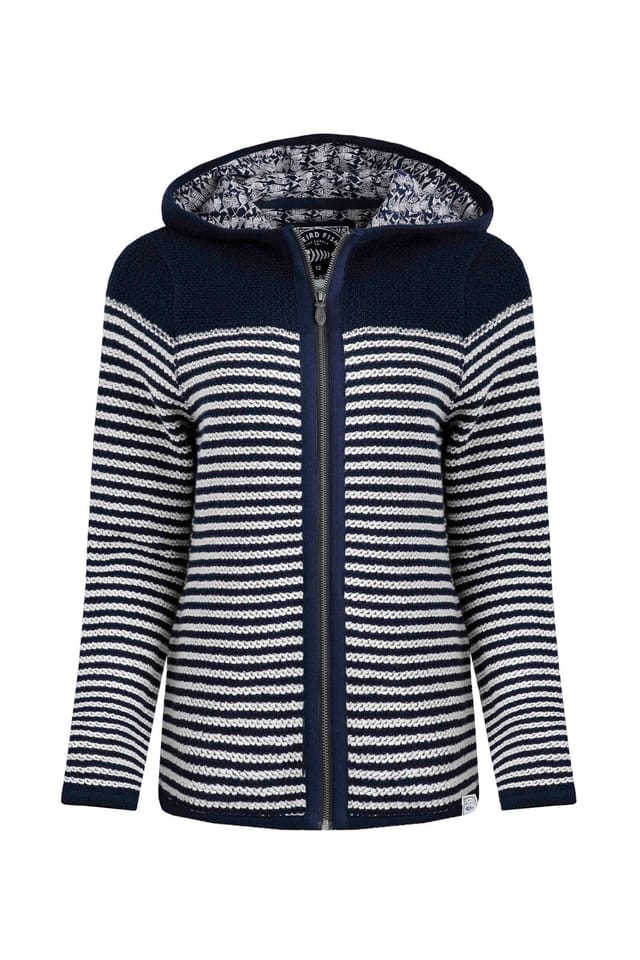 Weird Fish Weird Fish Women's Bianca Full Zip Stripe Macaroni Hoodie in Navy - 2