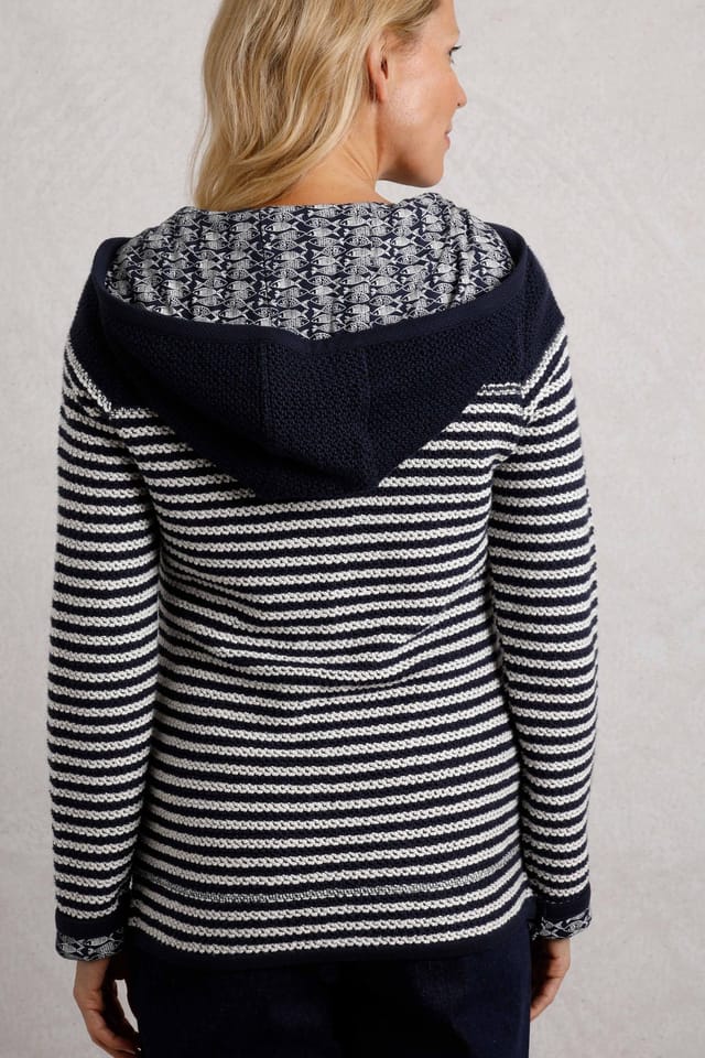 Weird Fish Weird Fish Women's Bianca Full Zip Stripe Macaroni Hoodie in Navy - 3