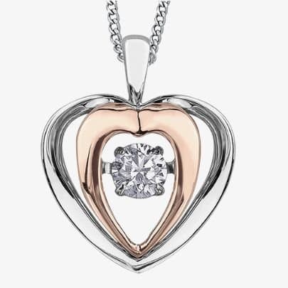 T.H.Baker T.H.Baker Women's 9ct Two Tone Gold 0.15ct Diamond Pulse Open Heart Pendant P3117WR/15-10