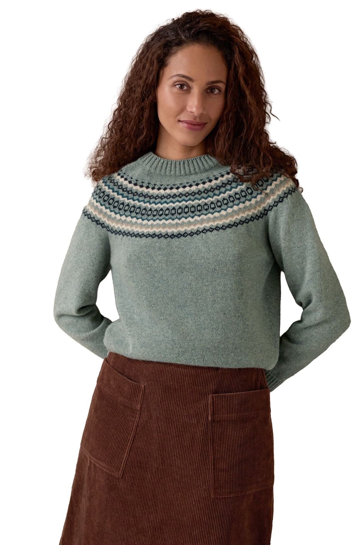 Celtic & Co Celtic & Co Women's Ditsy Fair Isle Yoke Sweater in Duck Egg Blue