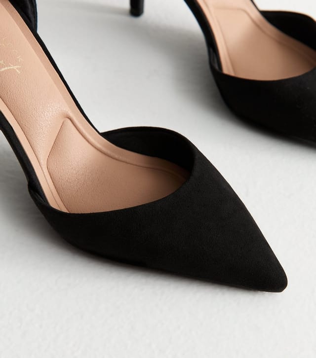 New Look Women's Black Faux Suede Heeled Open Court Shoes New Look - 3