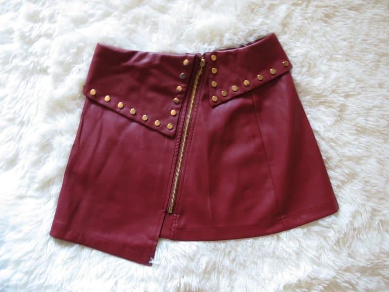 ASOS Design ASOS Design Burgundy Faux Leather Studded Mini Skirt – Size UK 8