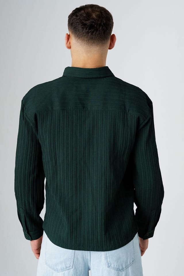 Influence Influence Men's Plissé Textured Long Sleeve Button Shirt in Green - 2