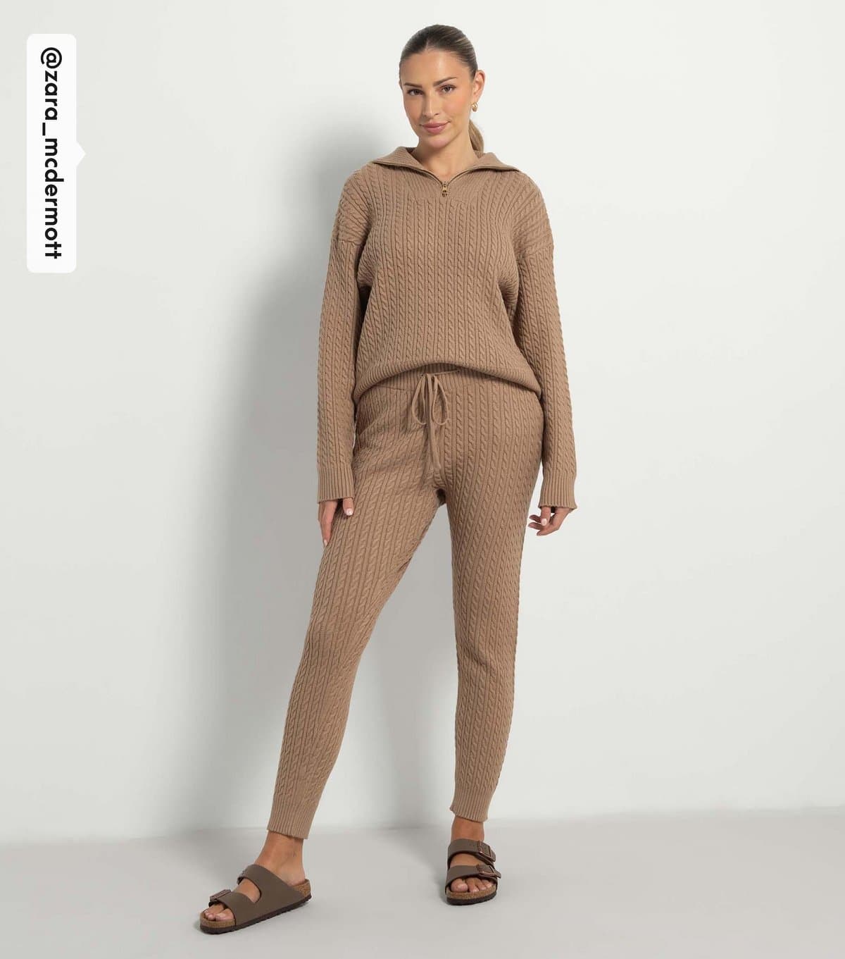 Rise Rise Tan Cable Knit Joggers by Zara McDermott
