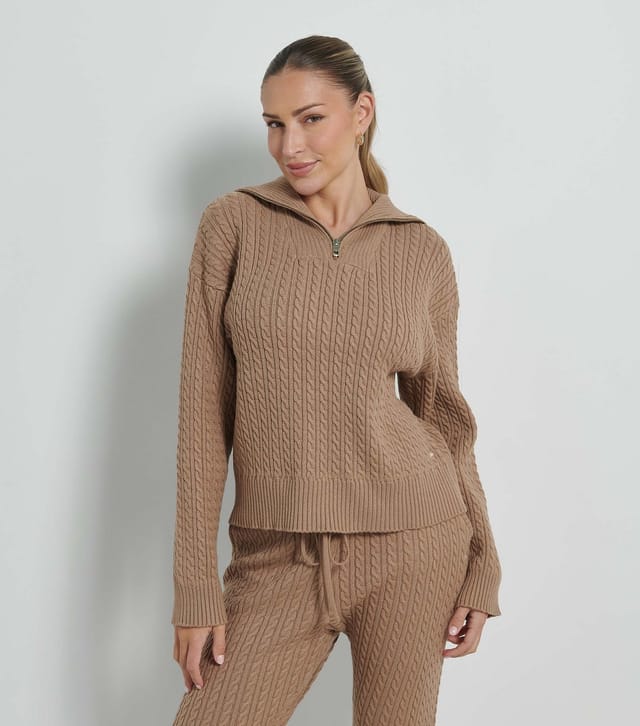 Rise Women's by Zara McDermott Tan Cable Knit Joggers Rise New Look - 2
