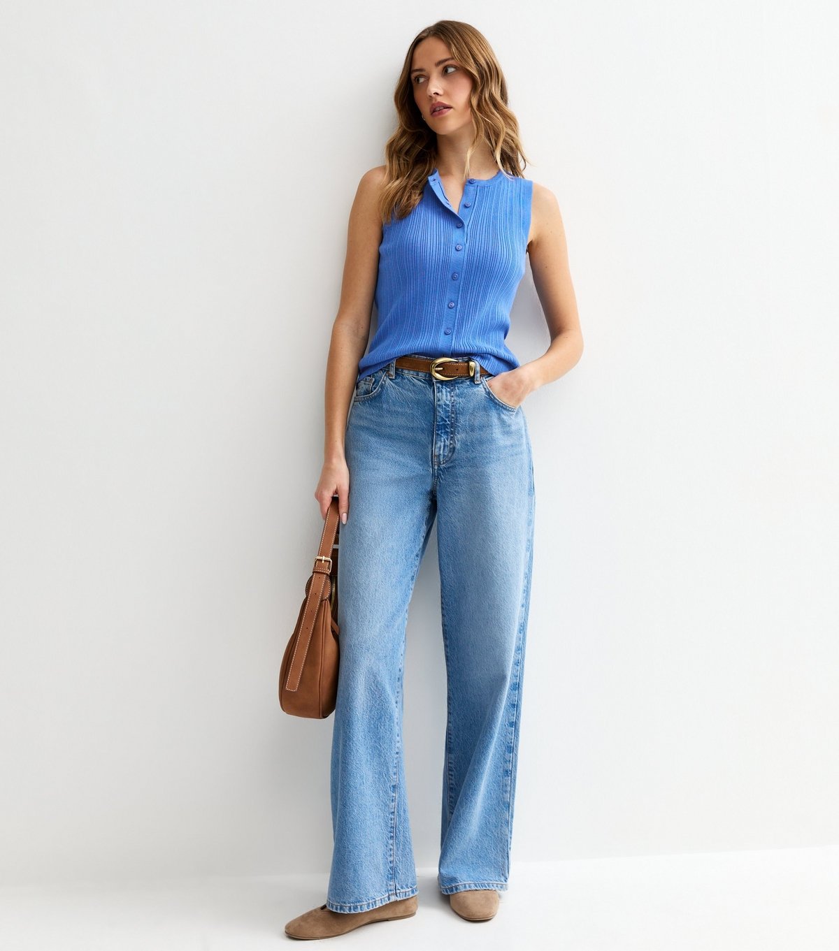 New Look Women's Bright Blue Lightweight Rib Button Vest Top New Look - 3