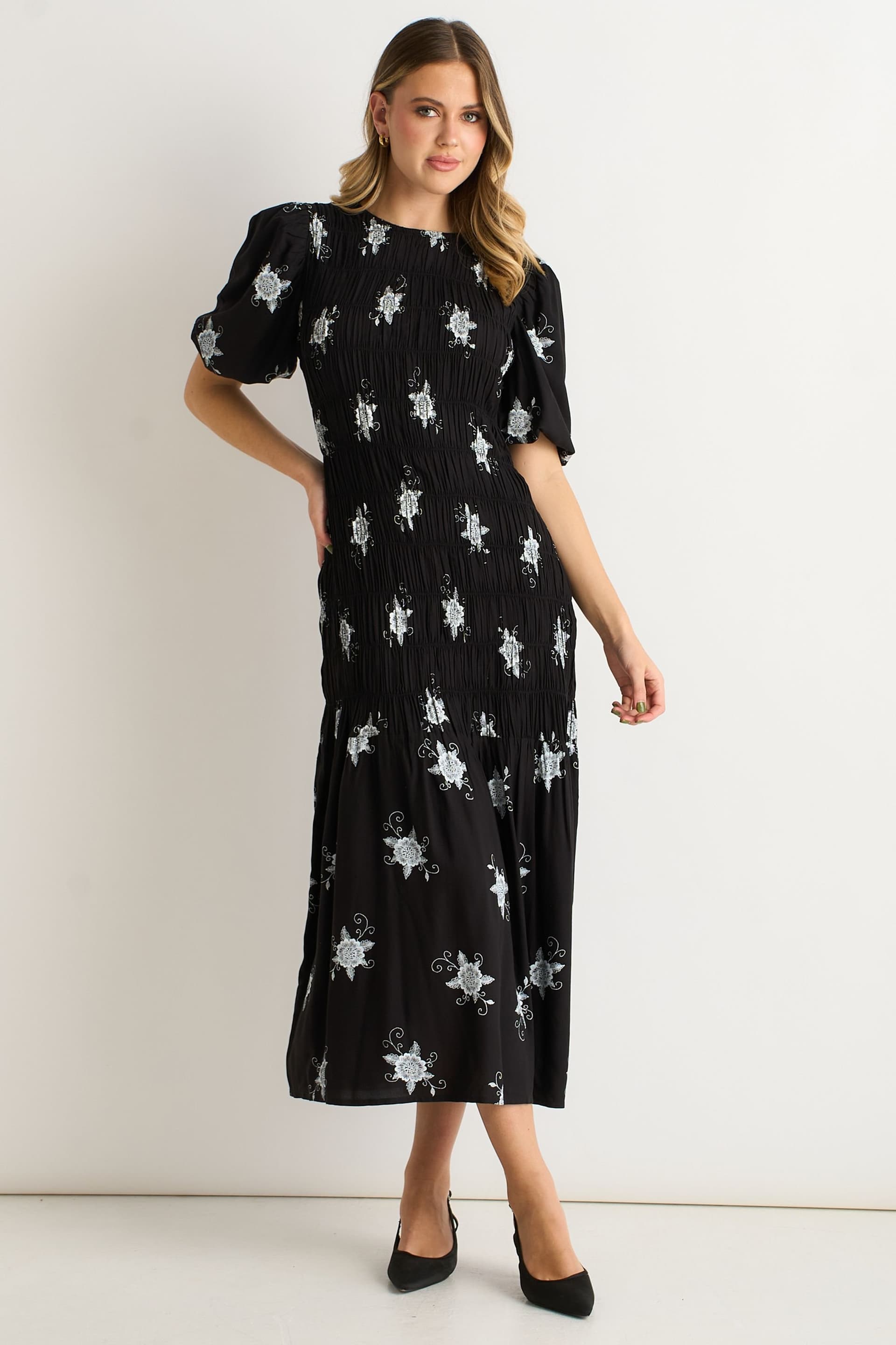 Gini London Gini London Women's Black Paisley Ruched Midi Dress