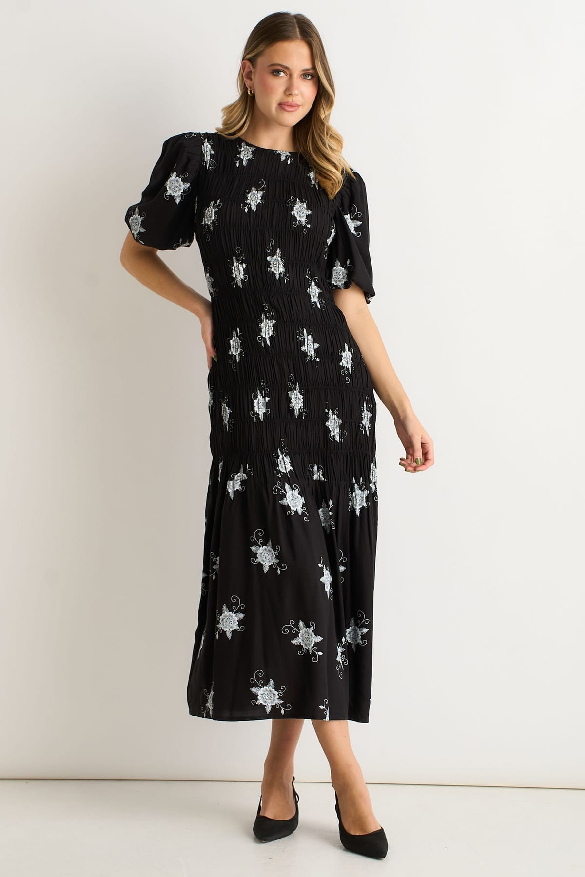 Gini London Gini London Women's Black Paisley Ruched Midi Dress - 1