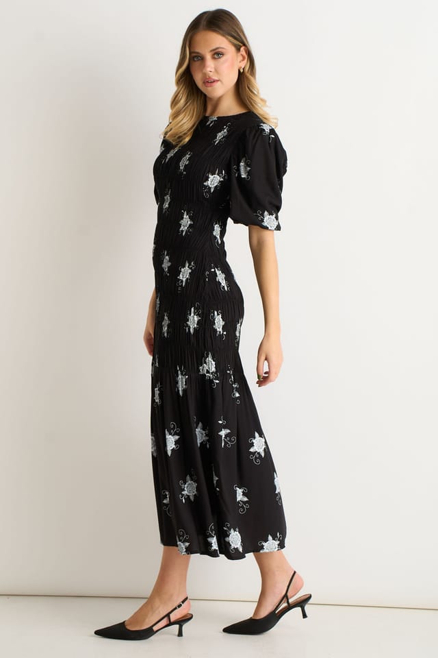 Gini London Gini London Women's Black Paisley Ruched Midi Dress - 3