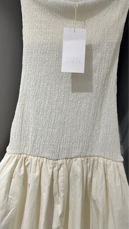 Zara Zara cream 100% cotton strapless combine bandeau long dress size 8/small