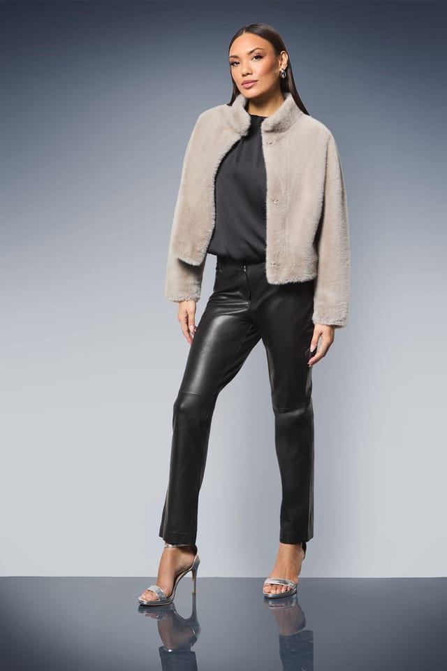 Principles Principles Women's Faux Fur Wrap Neck Short Coat in Grey - 2