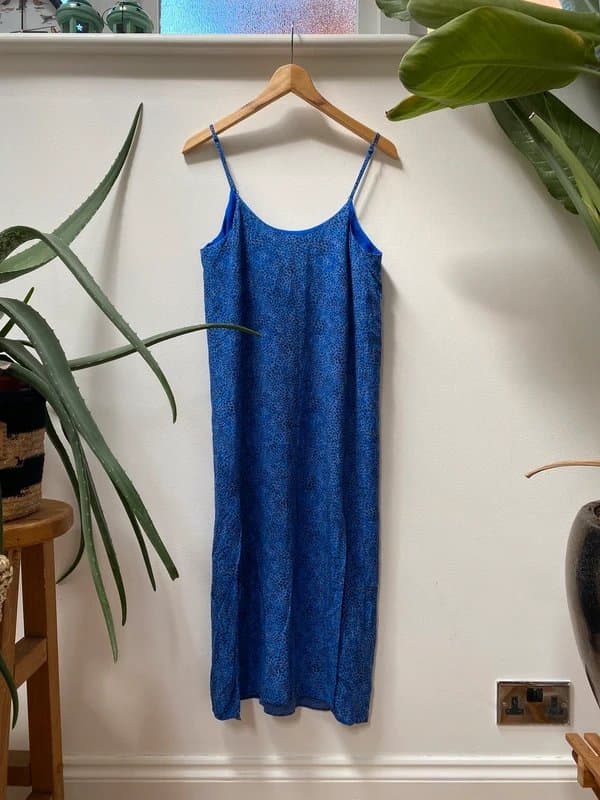 & Other Stories & Other stories midi blue animal print slip dress with side slits and ajdustable straps UK8