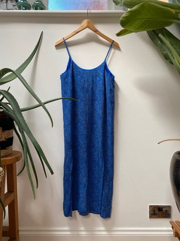 & Other Stories Blue Animal Print Midi Slip Dress