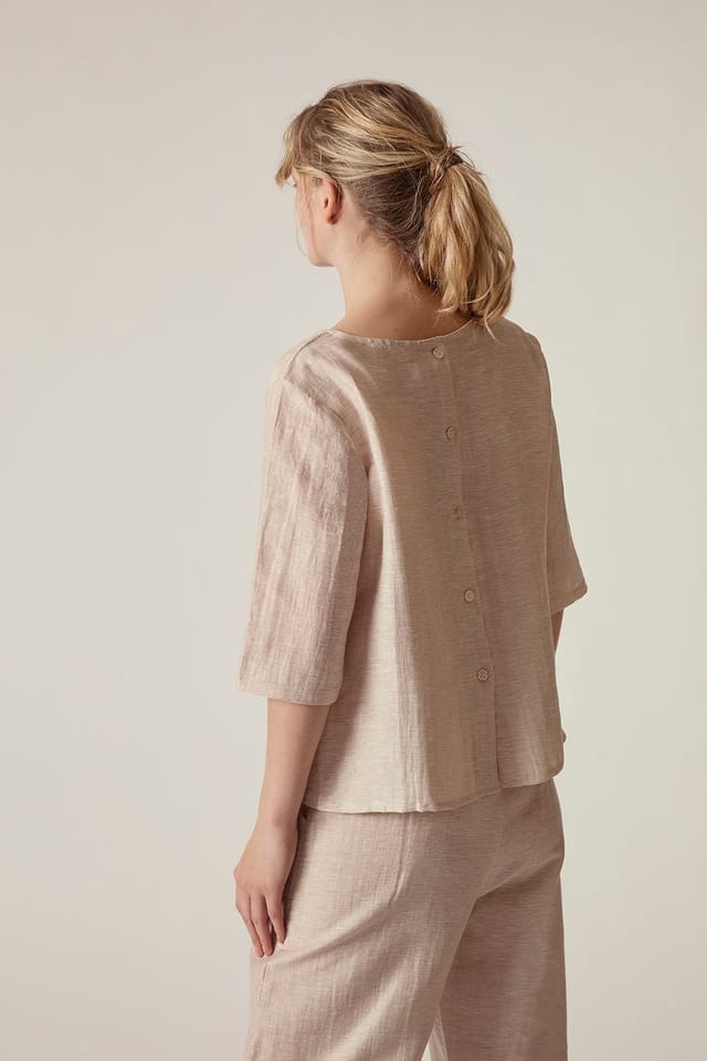 James Lakeland James Lakeland Women's Linen Blend Back Button Detail Top - Beige - 2