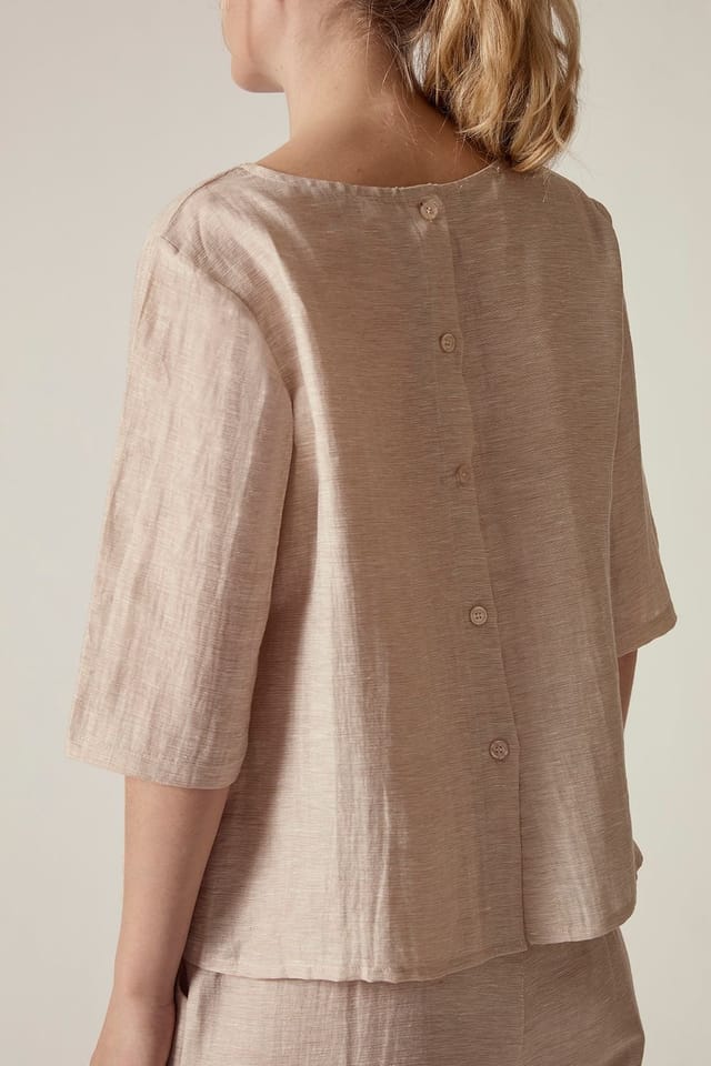 James Lakeland James Lakeland Women's Linen Blend Back Button Detail Top - Beige - 3