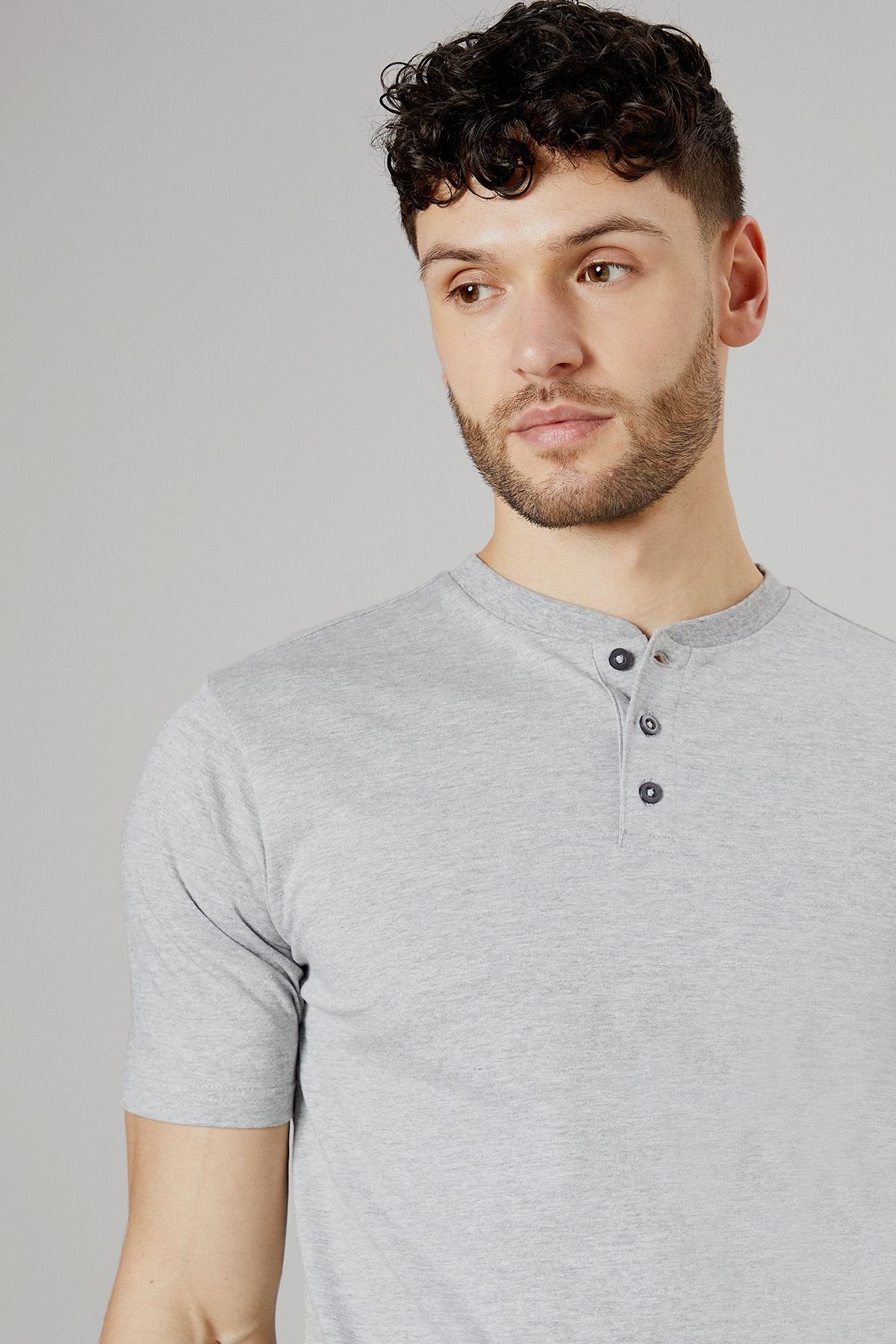 Burton Burton Men's Grey Marl Grandad Neck T-Shirt - 3