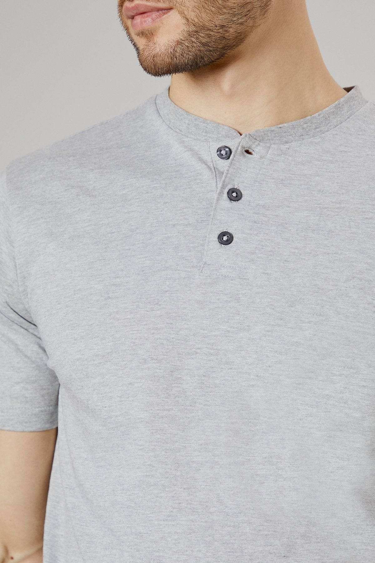 Burton Burton Men's Grey Marl Grandad Neck T-Shirt - 4