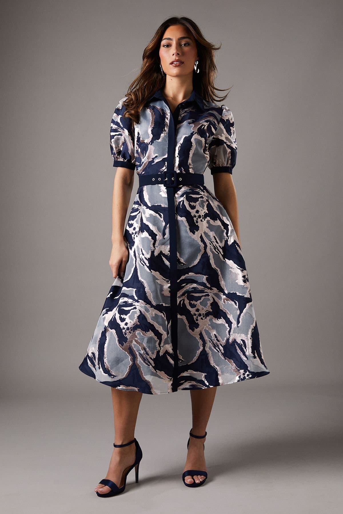 Coast Coast Women's Short Sleeve Jacquard Shirt Dress in Navy