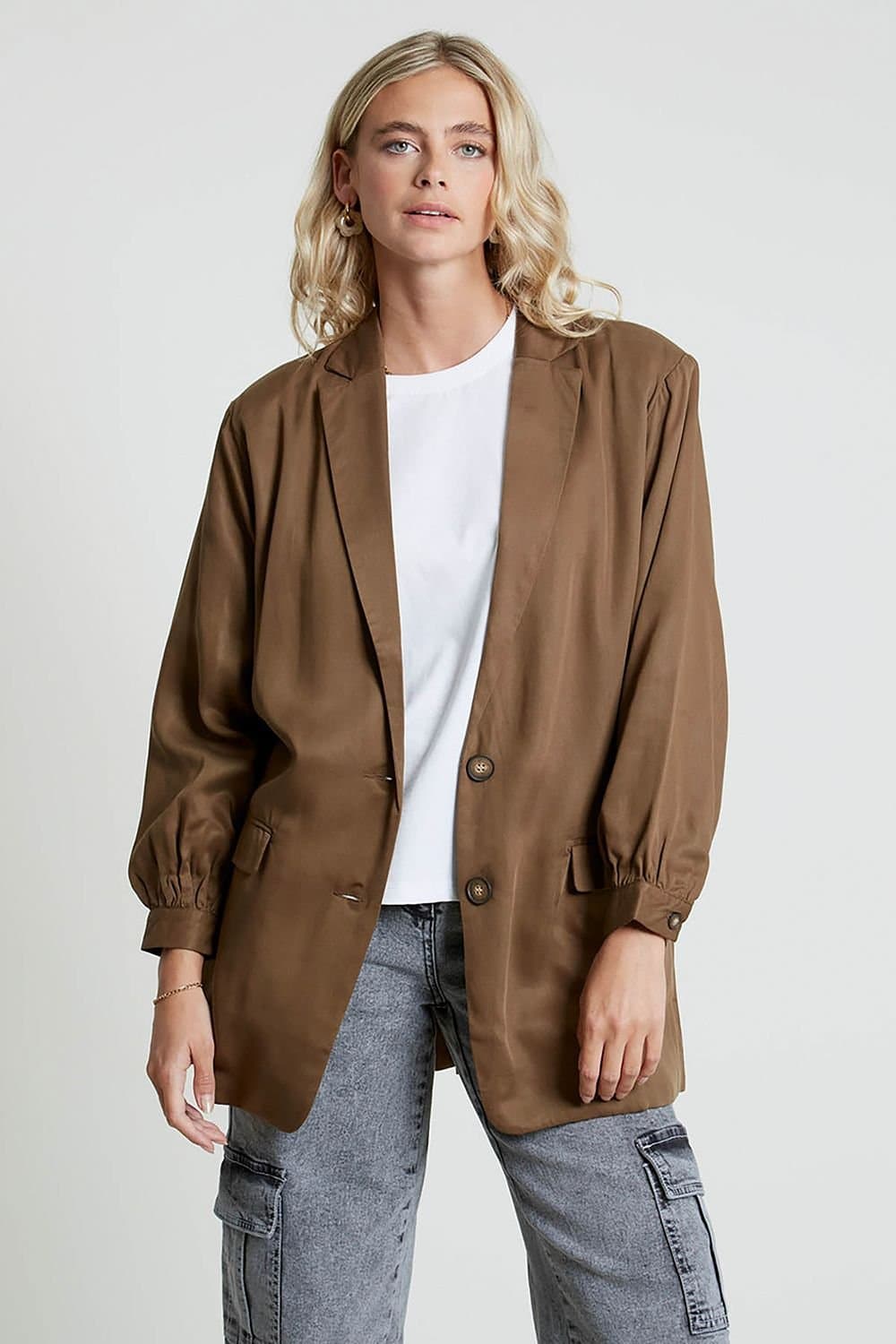 Native Youth Native Youth Women's Oversized Puff Sleeve Blazer in Olive
