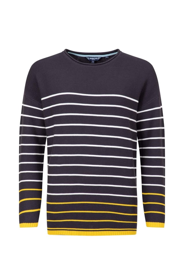 Weird Fish Weird Fish Women's Sutton Striped Knitted Crew Jumper in Dark Navy - 2