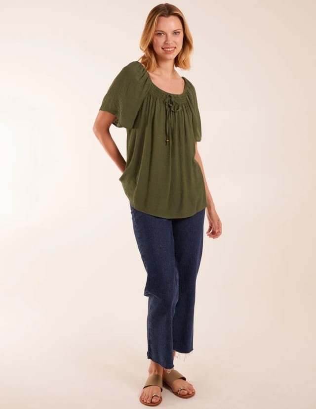 Blue Vanilla Milkmaid Shirred Swing Top - 2