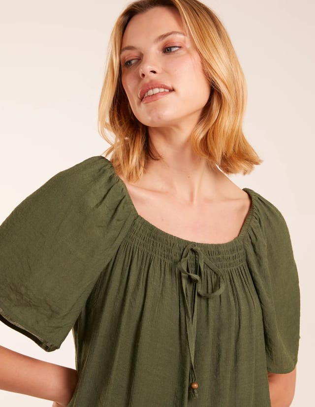 Blue Vanilla Milkmaid Shirred Swing Top - 3